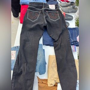 Black  True Religion Denim Jeans with Red Stitching